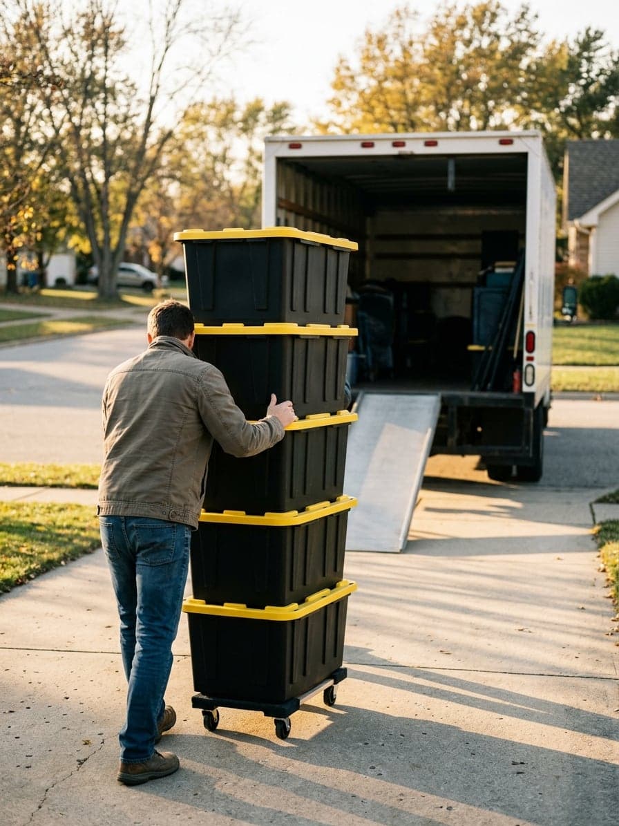 Rolling a loaded tote dolly from the house to the truck